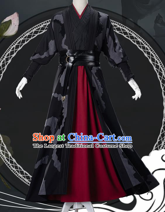 Traditional Chinese Cosplay Nobility Childe Black Clothing Ancient Swordsman Costume for Men