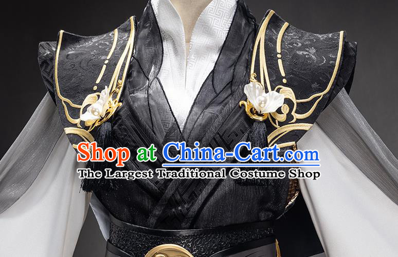 Traditional Chinese Cosplay Taoist Black Clothing Ancient Swordsman Costume for Men