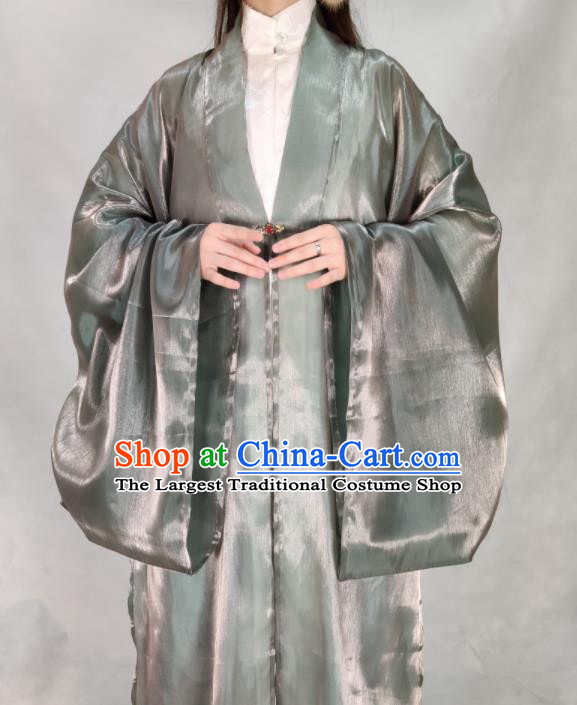 Chinese Ming Dynasty Princess Grey Silk Cloak Ancient Court Lady Costume for Women