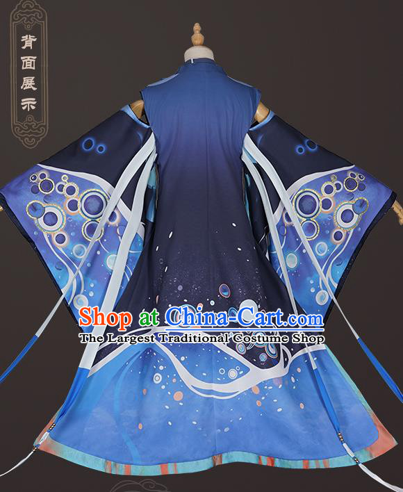 Traditional Chinese Cosplay Taoist Navy Clothing Ancient Swordsman Costume for Men