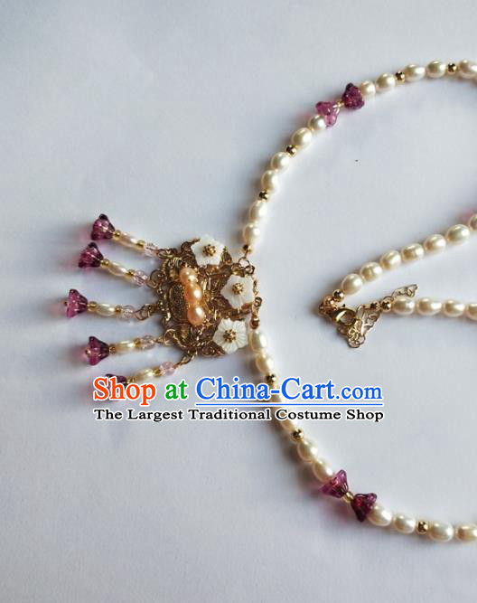 Traditional Chinese Ancient Princess Pearls Necklace Ming Dynasty Court Necklet Accessories for Women