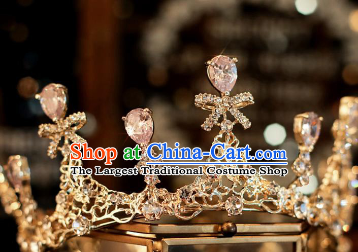 Top Grade Bride Zircon Bowknot Royal Crown Handmade Wedding Hair Accessories for Women