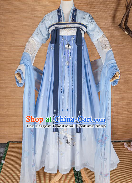 Traditional Chinese Cosplay Princess Blue Dress Ancient Court Lady Costume for Women