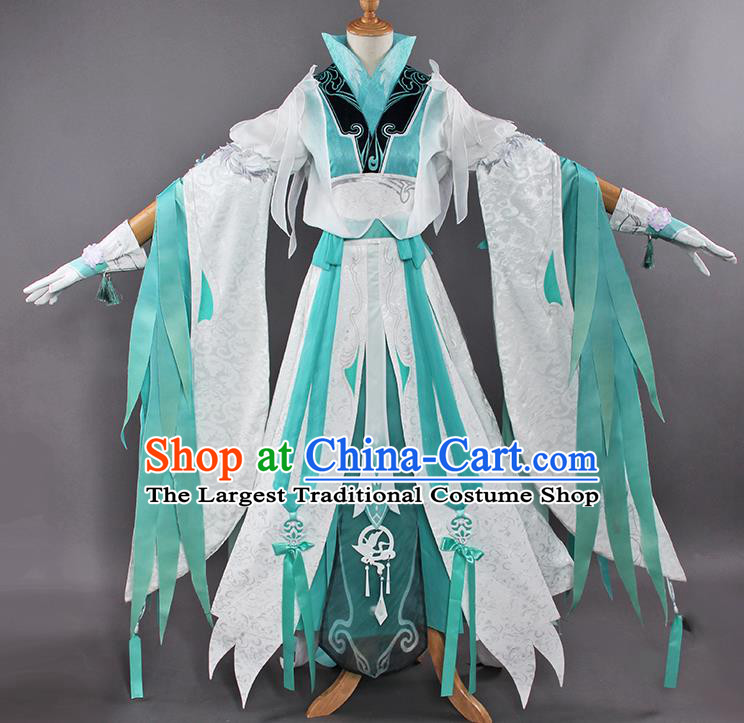Traditional Chinese Cosplay Swordswoman Green Dress Ancient Fairy Princess Costume for Women