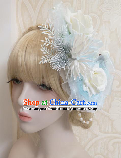 Top Grade Baroque Bride White Rose Top Hat Handmade Wedding Hair Accessories for Women