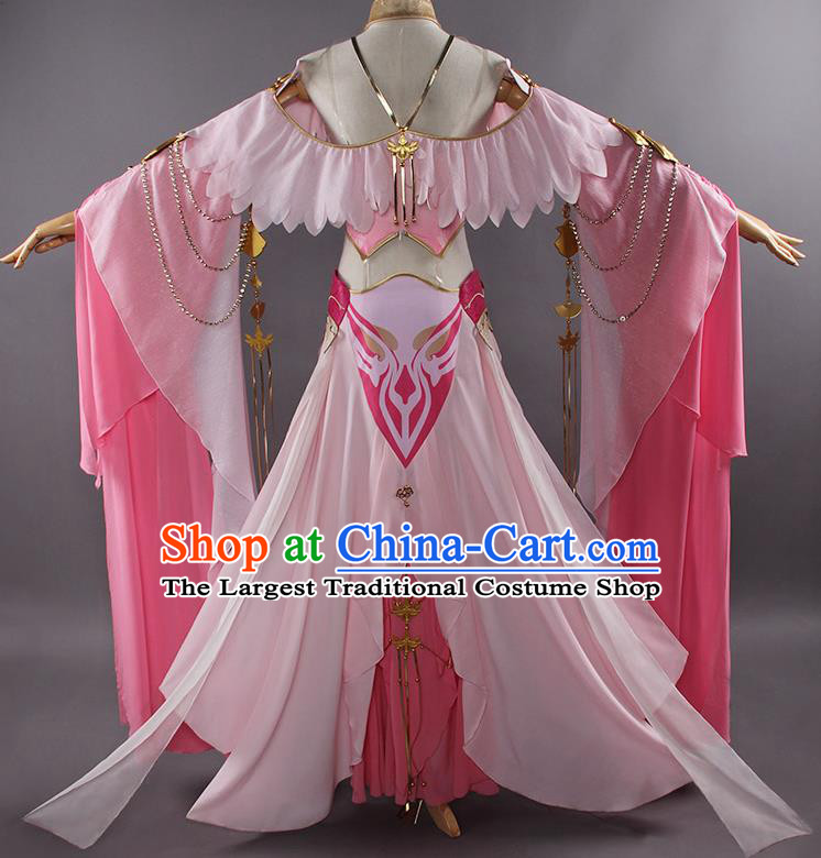 Traditional Chinese Cosplay Swordswoman Pink Dress Ancient Fairy Princess Heroine Costume for Women