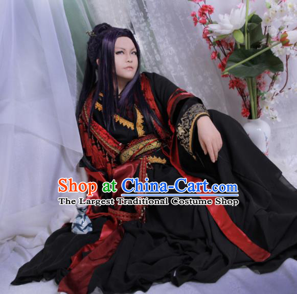 Traditional Chinese Cosplay Swordsman Black Clothing Ancient Royal Highness Costume for Men