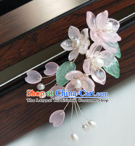Traditional Chinese Hanfu Pink Flowers Hairpins Ancient Princess Hair Accessories for Women