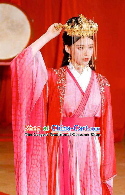 Ancient Chinese Princess Wedding Red Hanfu Dress Drama Fights Break Sphere Xiao Xuner Costumes and Headpiece for Women