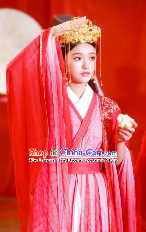 Ancient Chinese Princess Wedding Red Hanfu Dress Drama Fights Break Sphere Xiao Xuner Costumes and Headpiece for Women