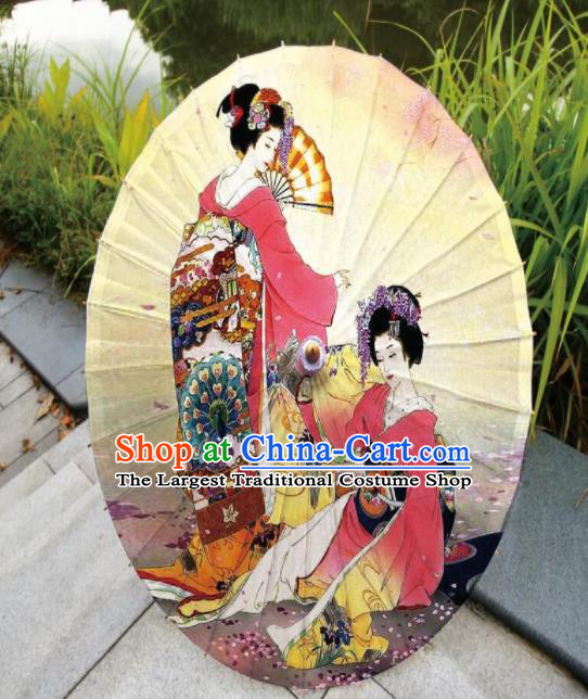 Japanese Handmade Printing Kimono Beauty Yellow Oil Paper Umbrella Traditional Umbrellas