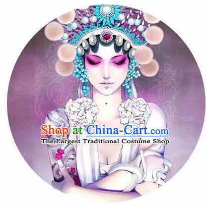 Chinese Handmade Printing Beijing Opera Diva Purple Oil Paper Umbrella Traditional Umbrellas