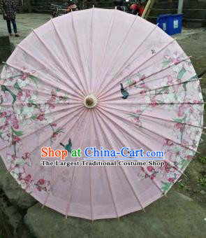 Chinese Handmade Printing Peach Blossom Pink Oil Paper Umbrella Traditional Umbrellas