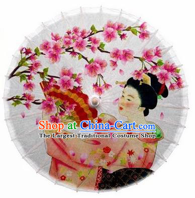 Japanese Handmade Printing Beauty White Oil Paper Umbrella Traditional Dance Umbrellas