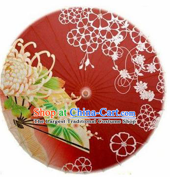 Japanese Handmade Printing Chrysanthemum Red Oil Paper Umbrella Traditional Dance Umbrellas