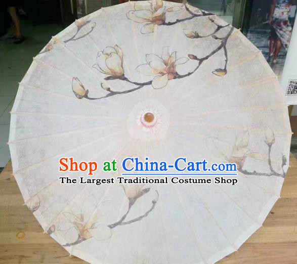 Chinese Handmade Magnolia Pattern White Oil Paper Umbrella Traditional Decoration Umbrellas