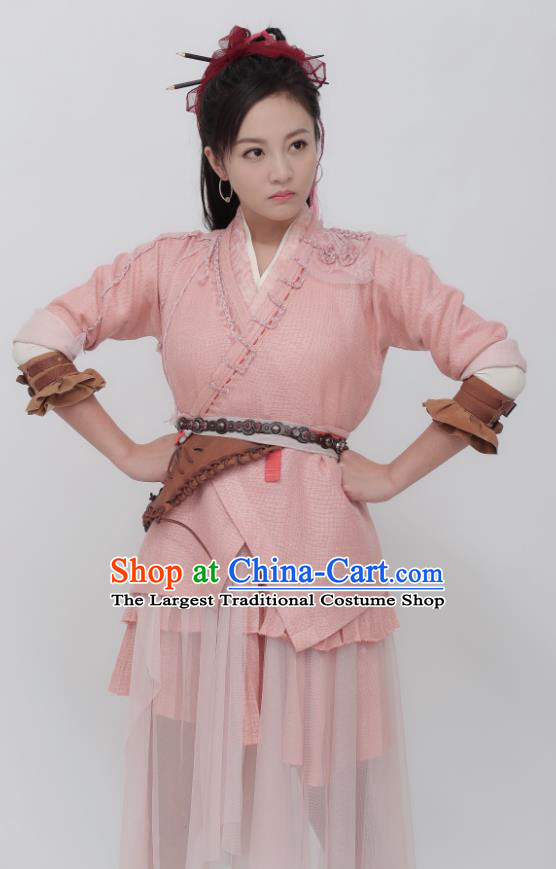 Ancient Chinese Drama Female Swordsman Pink Hanfu Dress Chivalrous Costumes for Women
