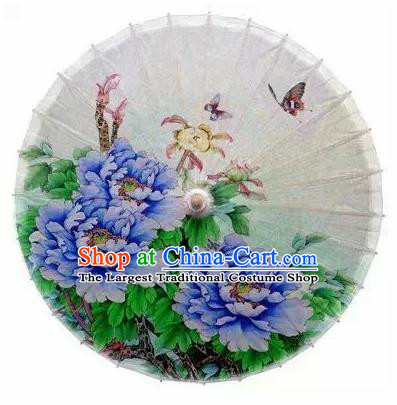 Chinese Handmade Printing Peony White Oil Paper Umbrella Traditional Decoration Umbrellas