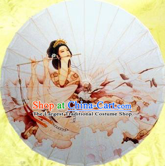 Chinese Handmade Printing Ancient Beauty Crane Oil Paper Umbrella Traditional Decoration Umbrellas