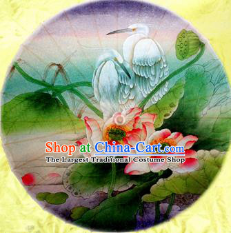 Chinese Handmade Printing Egret Lotus Green Oil Paper Umbrella Traditional Decoration Umbrellas