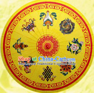 Chinese Handmade Printing Auspicious Patterns Yellow Paper Umbrella Traditional Decoration Umbrellas