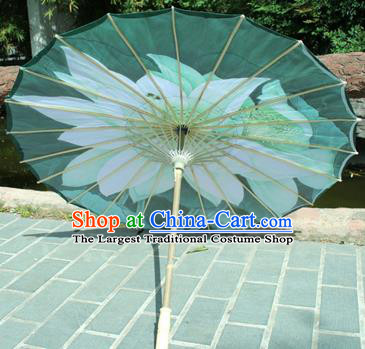 Handmade Chinese Classical Dance Printing Lotus Green Paper Umbrella Traditional Cosplay Decoration Umbrellas