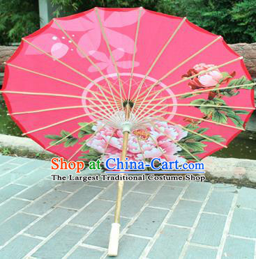 Handmade Chinese Classical Dance Printing Peony Red Paper Umbrella Traditional Cosplay Decoration Umbrellas