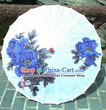 Handmade Chinese Classical Dance Printing Blue Peony Paper Umbrella Traditional Cosplay Decoration Umbrellas