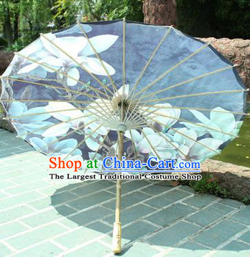 Handmade Chinese Classical Dance Printing Magnolia Navy Paper Umbrella Traditional Cosplay Decoration Umbrellas