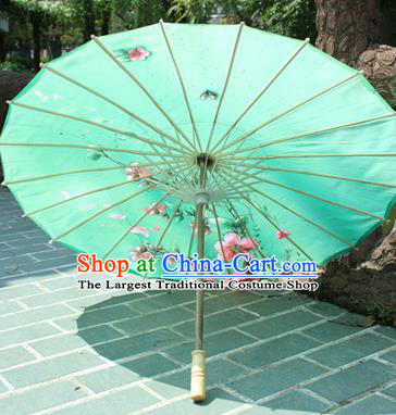 Handmade Chinese Classical Dance Printing Flower Green Paper Umbrella Traditional Cosplay Decoration Umbrellas
