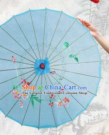 Handmade Chinese Classical Dance Printing Plum Blue Silk Umbrella Traditional Cosplay Decoration Umbrellas