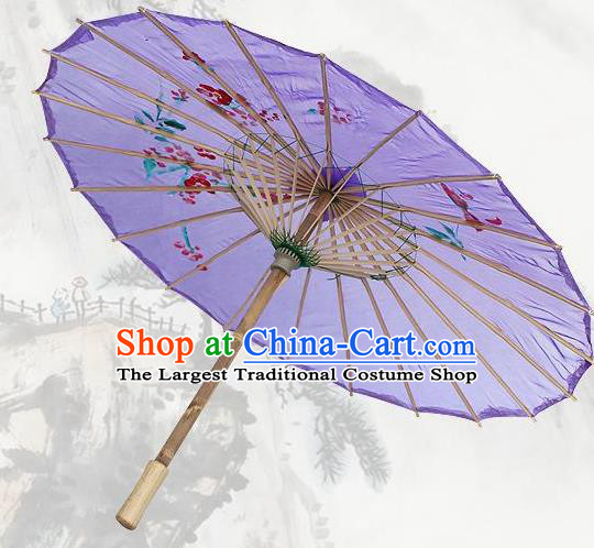 Handmade Chinese Classical Dance Printing Plum Deep Purple Silk Umbrella Traditional Cosplay Decoration Umbrellas