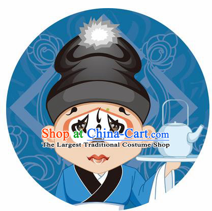 Handmade Chinese Classical Dance Printing Peking Opera Clown Blue Silk Umbrella Traditional Cosplay Decoration Umbrellas
