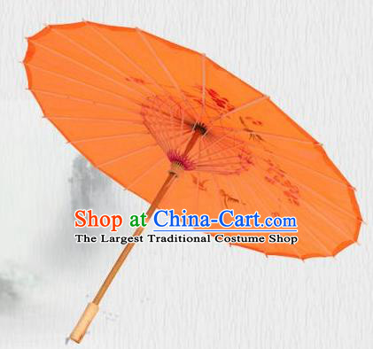 Handmade Chinese Printing Flowers Butterfly Orange Silk Umbrella Traditional Classical Dance Decoration Umbrellas