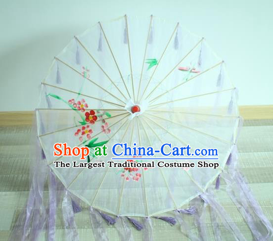Handmade Chinese Printing Flowers Purple Ribbon Silk Umbrella Traditional Classical Dance Decoration Umbrellas