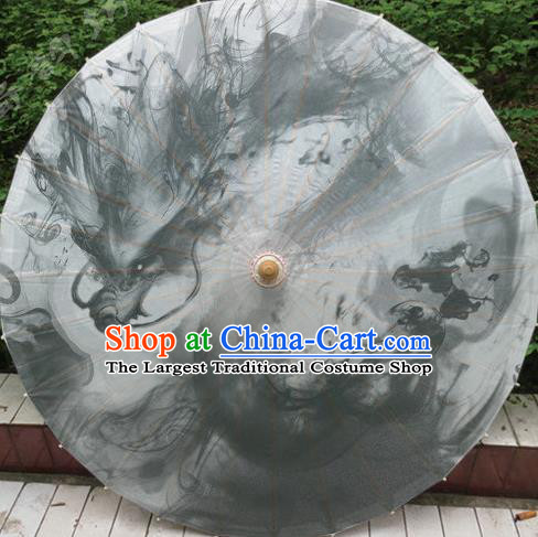 Chinese Classical Dance Handmade Ink Painting Dragon White Paper Umbrella Traditional Decoration Umbrellas