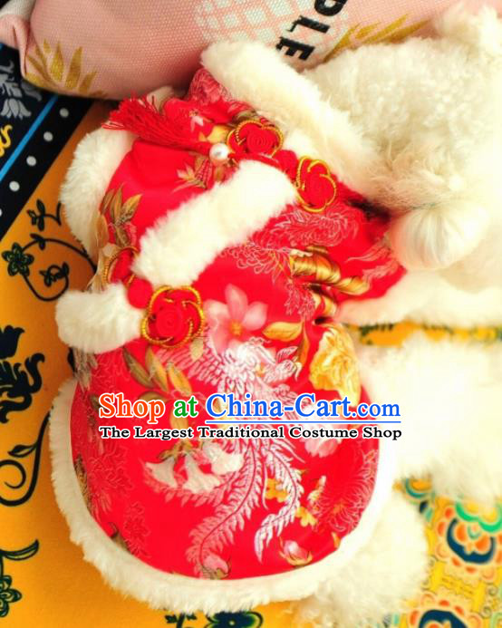 Traditional Asian Chinese Pets Clothing Dog Winter Red Cotton Padded Costumes for New Year