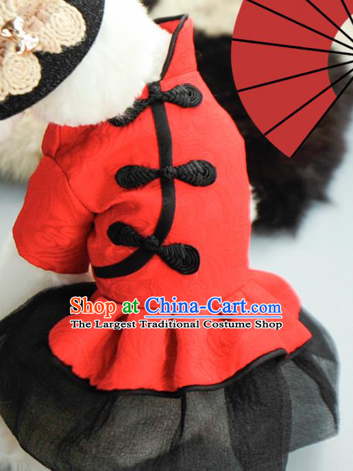 Traditional Asian Chinese Pets Clothing Dog Winter Brushed Red Costumes for New Year