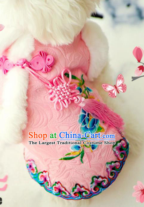 Traditional Asian Chinese Pets Clothing Dog Winter Pink Thermal Costumes for New Year