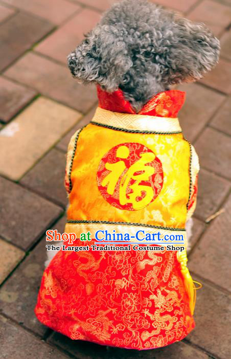 Traditional Asian Chinese Pets Clothing Dog Winter Red Satin Dress Costumes for New Year