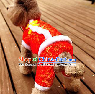 Traditional Asian Chinese Pets Clothing Dog Winter Red Brocade Costumes for New Year