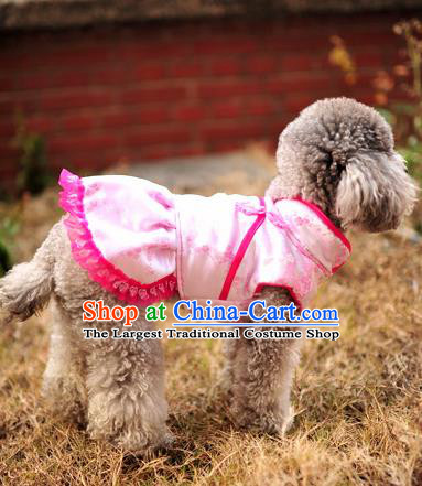 Traditional Asian Chinese Pets Clothing Dog Winter Pink Brocade Dress Costumes for New Year