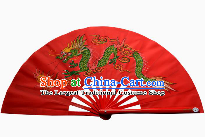 Chinese Handmade Martial Arts Printing Cloud Dragons Red Silk Fans Accordion Fan Traditional Kung Fu Folding Fan