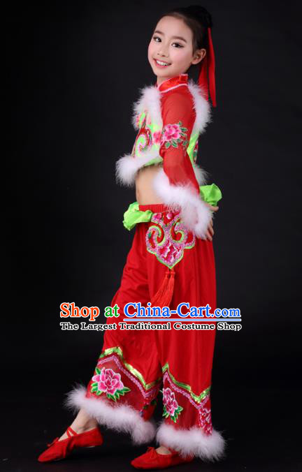 Traditional Chinese Folk Dance Red Clothing Yangko Dance Stage Show Costume for Kids
