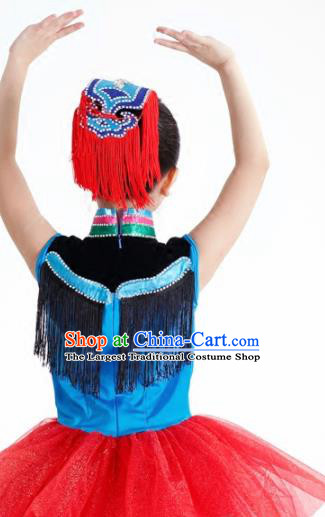 Traditional Chinese Children Classical Dance Red Veil Dress Stage Show Costume for Kids