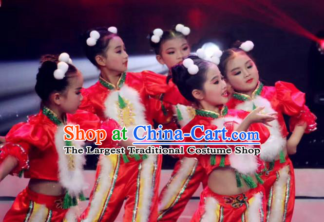 Traditional Chinese Folk Dance Spring Festival Fan Dance Red Clothing Yangko Dance Stage Show Costume for Kids