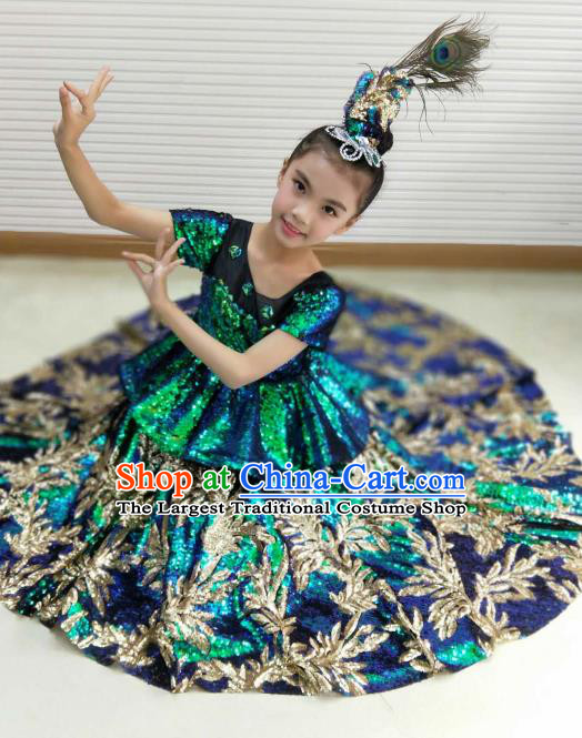 Traditional Chinese Children Opening Dance Green Dress Stage Show Costume for Kids