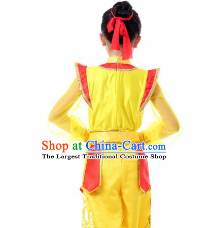 Traditional Chinese Children Classical Dance Hua Mulan Yellow Clothing Stage Show Costume for Kids