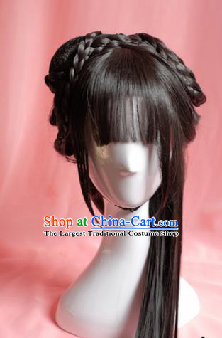 Traditional Chinese Han Dynasty Princess Wigs Sheath Cosplay Ancient Goddess Female Swordsman Chignon for Women