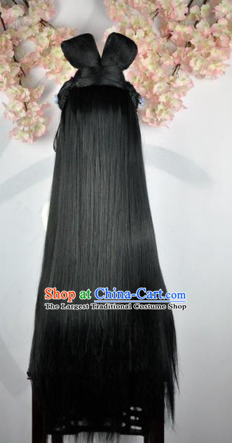 Traditional Chinese Cosplay Goddess Princess Brown Wigs Sheath Ancient Female Swordsman Chignon and Hair Accessories for Women